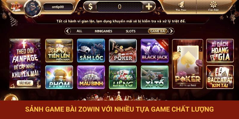 Game bài Zowin hấp dẫn với nhiều tựa game chất lượng