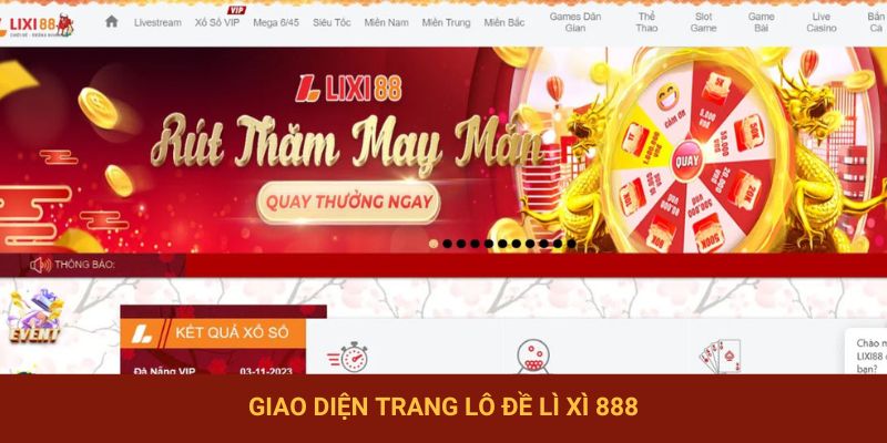 Giao diện trang chủ của Lixi888